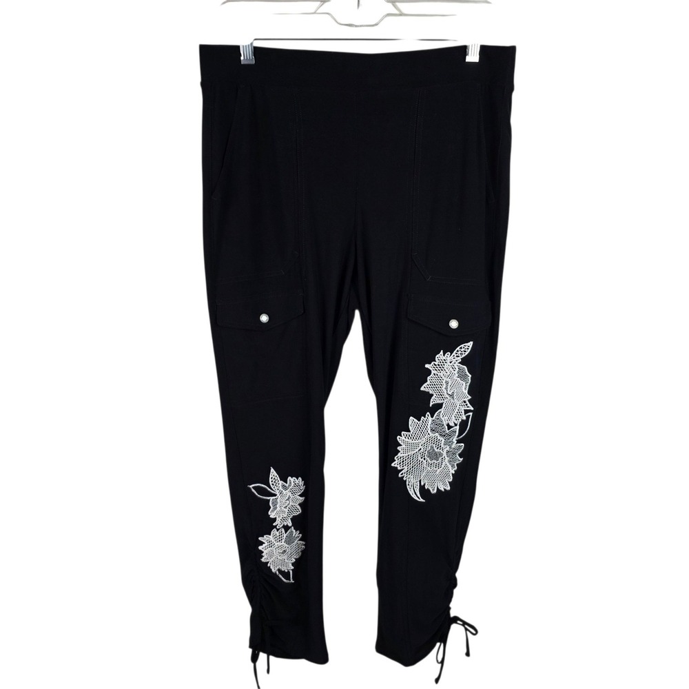 White House Black Market Straight Crop Pants Women S Black Excellent Floral Lace